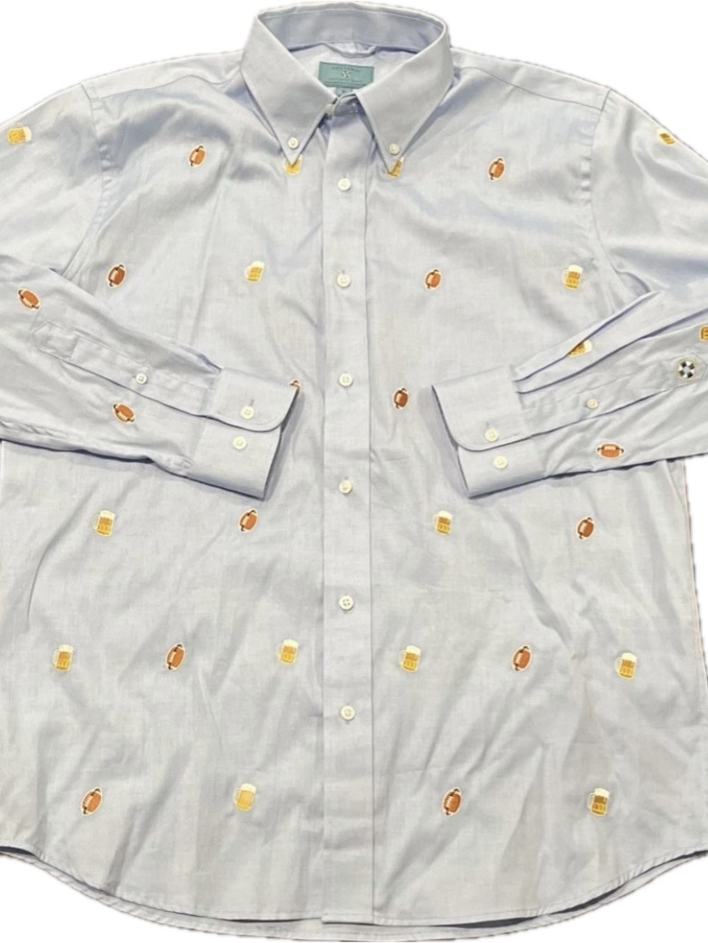 Castaway Light Blue Button-Down Shirt with Beer & Mug Embroidery